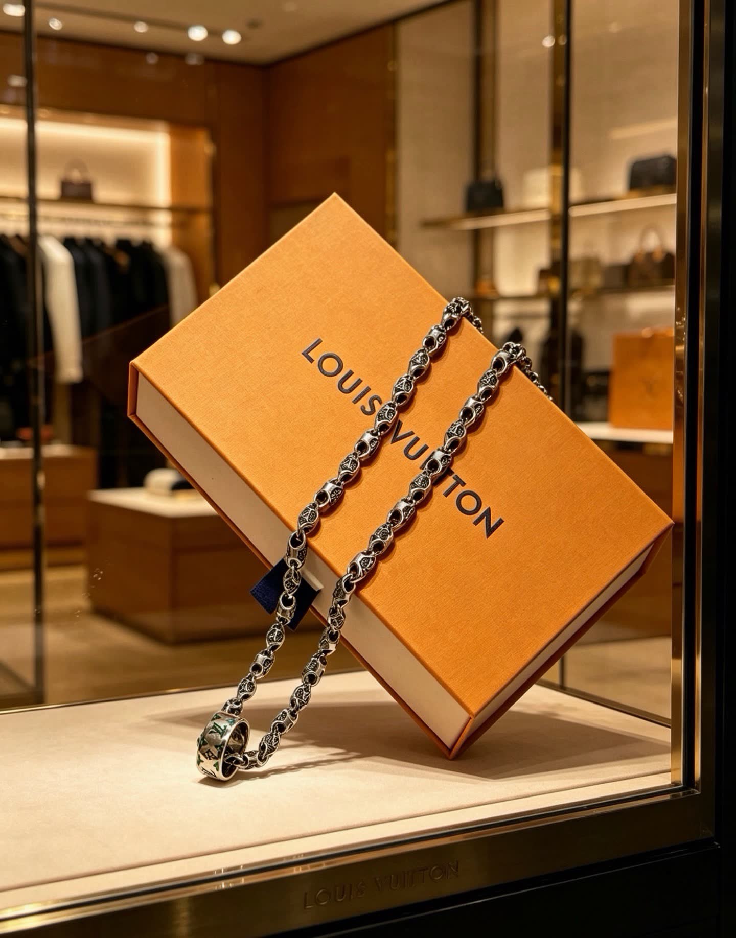 Louis Vuitton Silver Chain Necklace with Logo